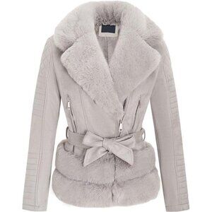 Women's Faux Suede Leather Moto Jacket – Sherpa-Lined Biker Coat